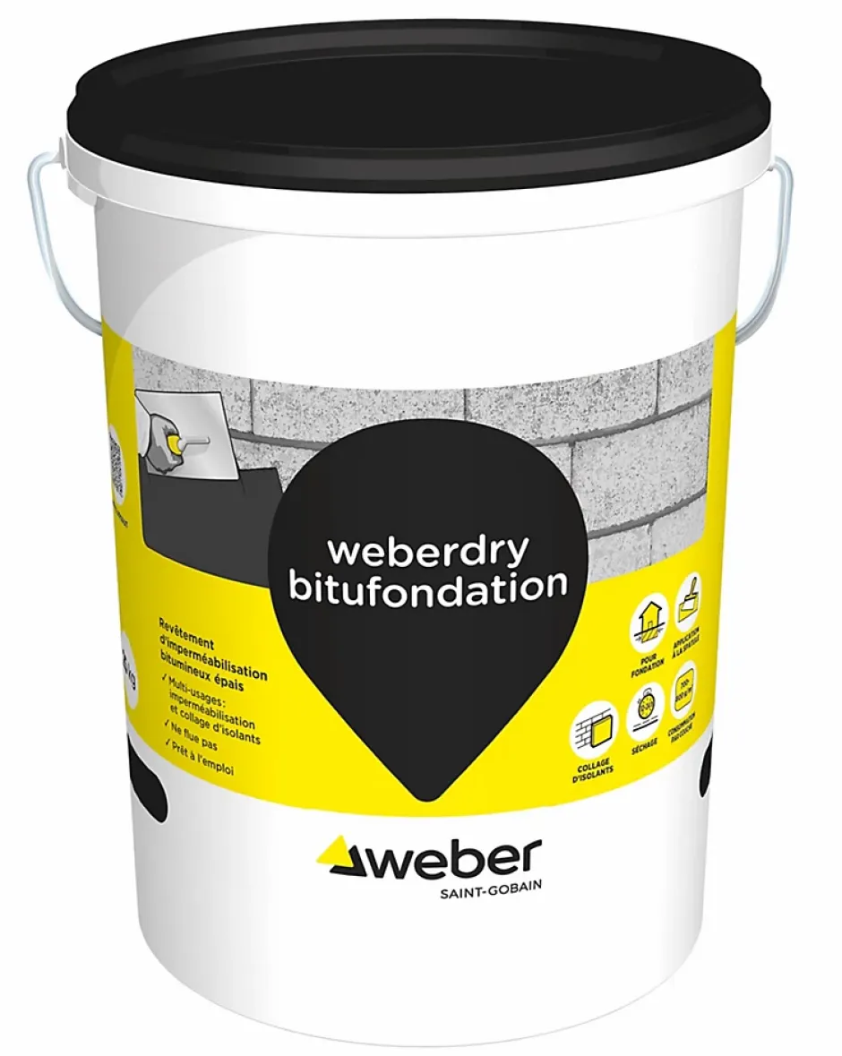 Revêtement d'imperméabilisation des fondations et collage d’isolants 25 kg prêt à l'emploi, Weberdry Bitufondation-Weber Saint-Gobain Outlet