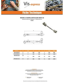 Ridoir à chapes articulées Inox A4 Diamètre 6 - 1 pièce-Vis Express New