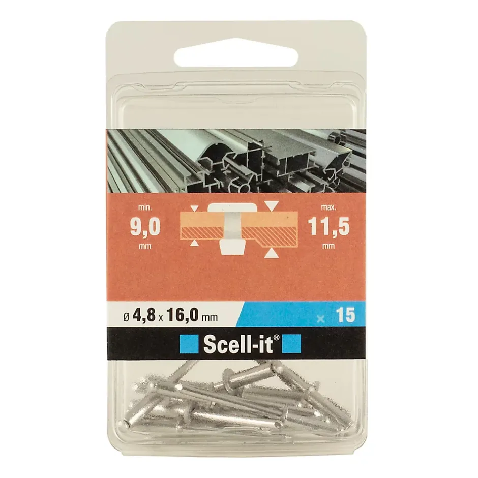 Rivet aveugle tête plate aluminium 4,8 x 16 mm, 15 pièces^Scell-It New