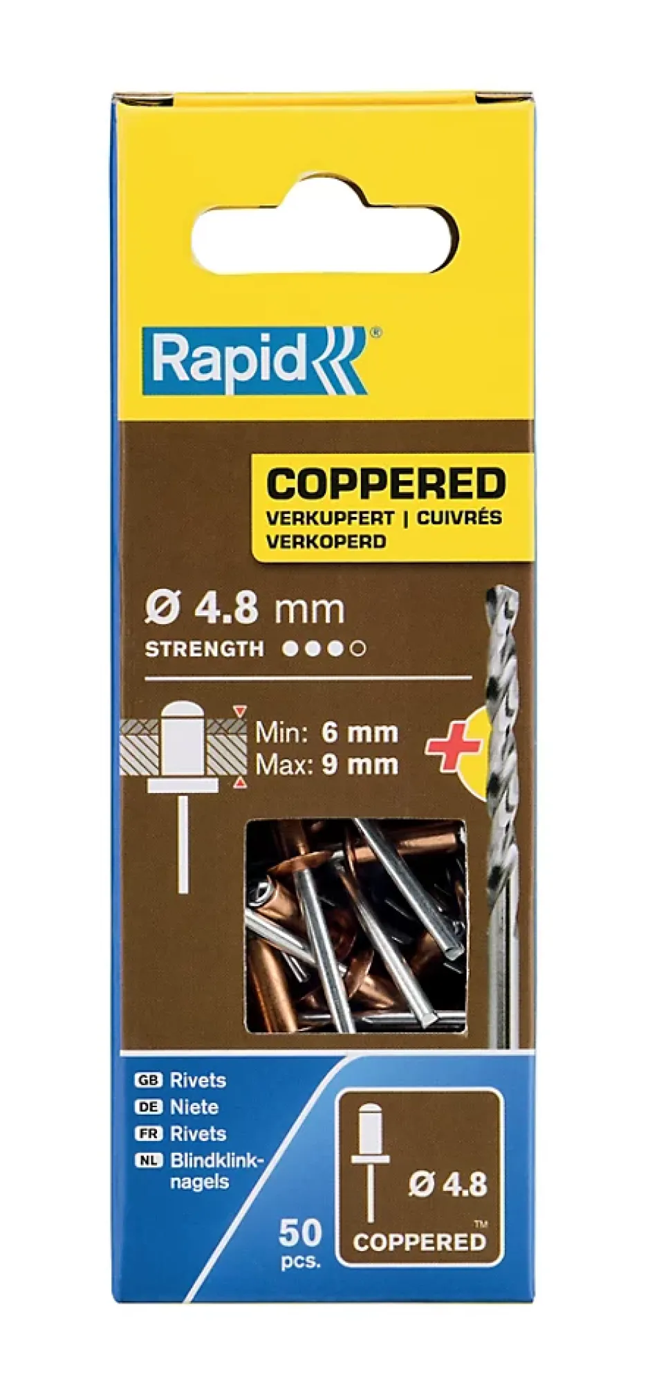 Rivet cuivre ø4.8 x 12 mm + foret , lot de 50^Rapid Discount