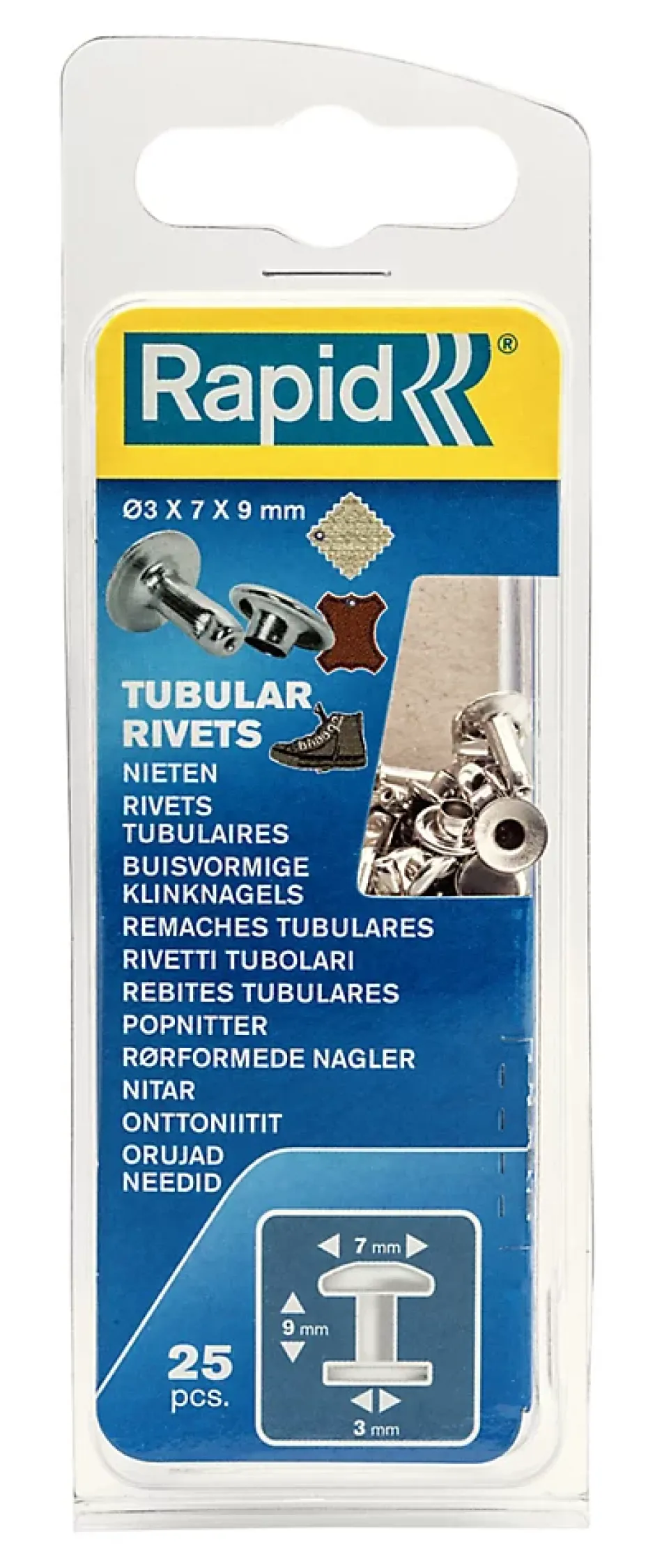 Rivet tubulaire vendu par 25 5000414 en acier Ø 7 x L.9 mm Ø de la tige 3 mm^Rapid New
