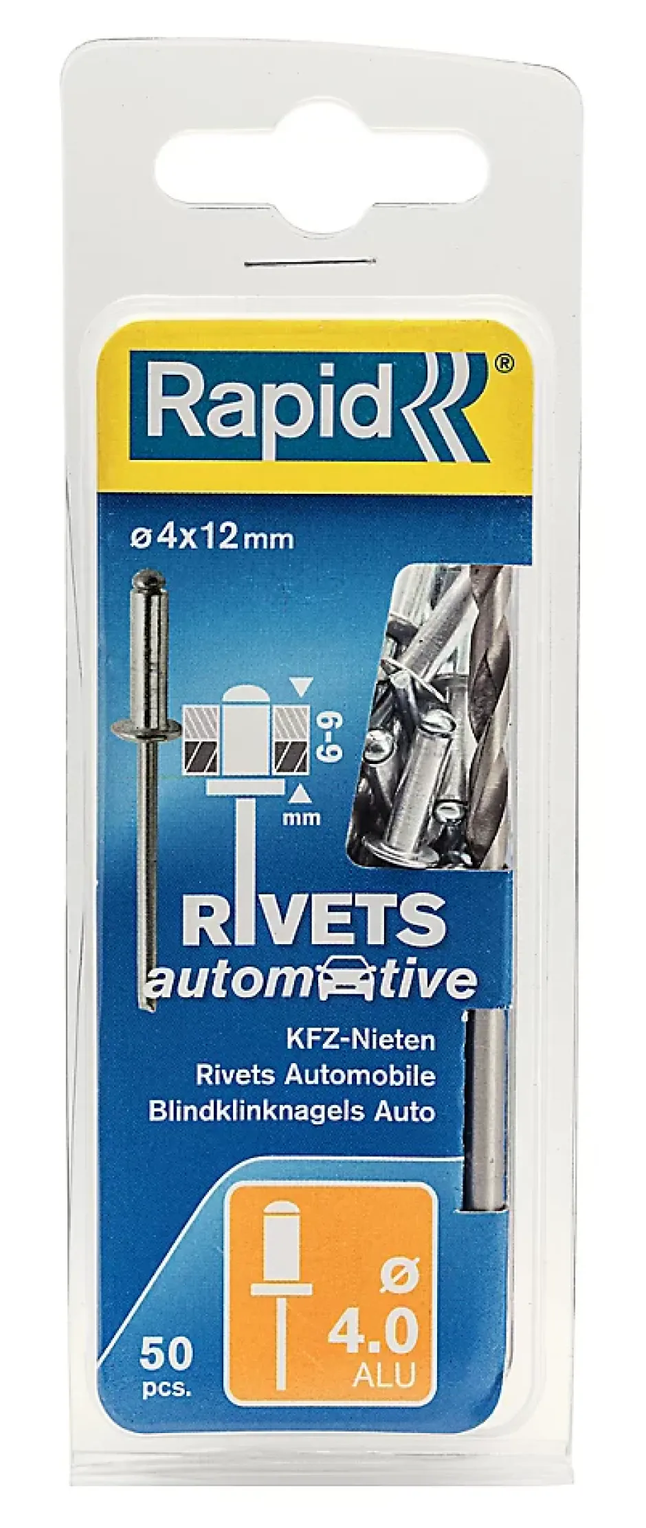Rivets "Automobile" Ø4.0x12mm, 5O pièces^Rapid New