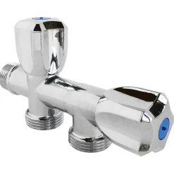 Robinet à clapet à double sorties pour l'alimentation de 2 machines à laver, Entrée Mâle 1/2" - Double sortie Mâle 3/4"^Somatherm for you Clearance