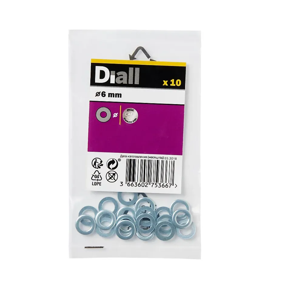 Rondelles plates de taille moyenne en acier inoxydable A2 ø 6mm - 10 pièces-Diall Best