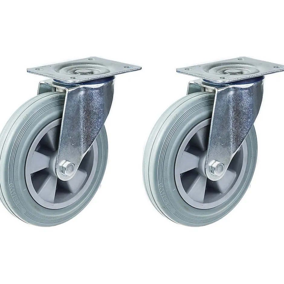 Roulette de 200mm 8" à bandage caoutchouc gris, pivotante, forte capacité de 410kg, jeu de 2^Parnells Discount
