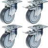 Roulette 100mm 4" à bandage caoutchouc gris, pivotante et avec frein, forte capacité de 440kg, jeu de 4-Parnells Outlet