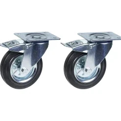 Roulette 200mm 8" à bandage caoutchouc, pivotante avec frein, forte capacité de 400kg, jeu de 2^Parnells New