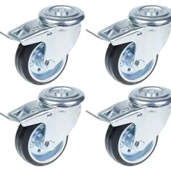 Roulette 80mm 3" à bandage caoutchouc, pivotante avec frein, forte capacité de 280kg, jeu de 4-Parnells Outlet