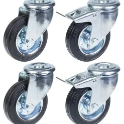 Roulette 100mm 4" à bandage caoutchouc, pivotante et avec frein, capacité de charge de 360kg, jeu de 4-Parnells Discount