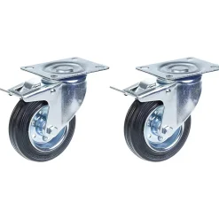 Roulette 100mm 4" à bandage caoutchouc, pivotante avec frein, capacité 90kg, jeu de 2^Parnells Hot