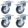 Roulette 100mm 4" à bandage caoutchouc, pivotante avec frein, capacité 90kg, jeu de 4-Parnells Sale