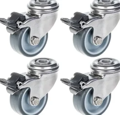 Roulette 50mm 2" en acier inoxydable caoutchouc gris, pivotante avec frein, 160kg, jeu de 4-Parnells Clearance