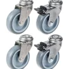 Roulette 75mm 3" en acier inoxydable, caoutchouc gris, pivotante et avec frein, 240kg, jeu de 4^Parnells Online