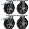 Roulette 200mm 8" frein caoutchouc noir & fixe capacité 1800kg, jeu de 4-Parnells