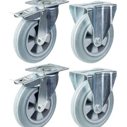 Roulette 200mm 8" frein en caoutchouc gris & fixe capacité 820kg, jeu de 4^Parnells Discount