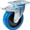 Roulette pivotante/frein de 100 mm avec caoutchouc élastique bleu sur roue centrale en nylon^Parnells Hot