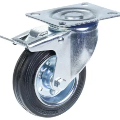 Roulette pivotante/freinable de 100 mm avec caoutchouc noir sur roue centrale en acier embouti^Parnells Hot