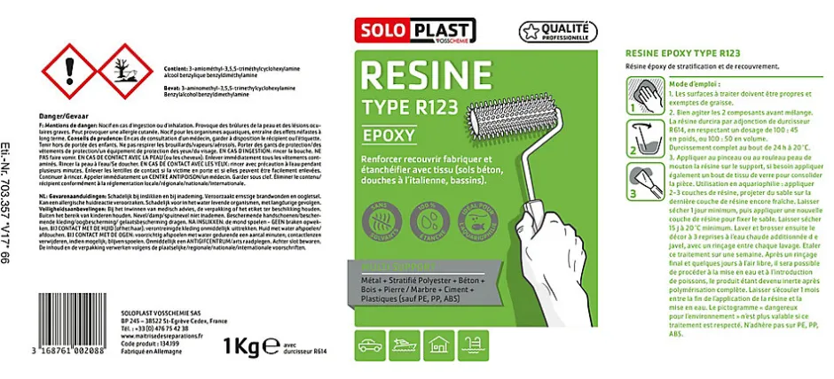 Résine type R123 + durcisseur époxy type R614 1kg-Soloplast Outlet