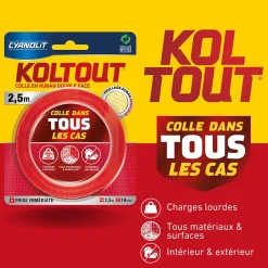 Ruban adhésif double face Koltout Express 2,5 m x 19 mm-Cyanolit New