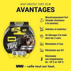 Ruban adhésif Grizzly tape gris 25m^UHU Outlet