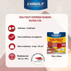 Ruban colle Koltout extra fin h. 8 mm x l. 10 m-Cyanolit Clearance