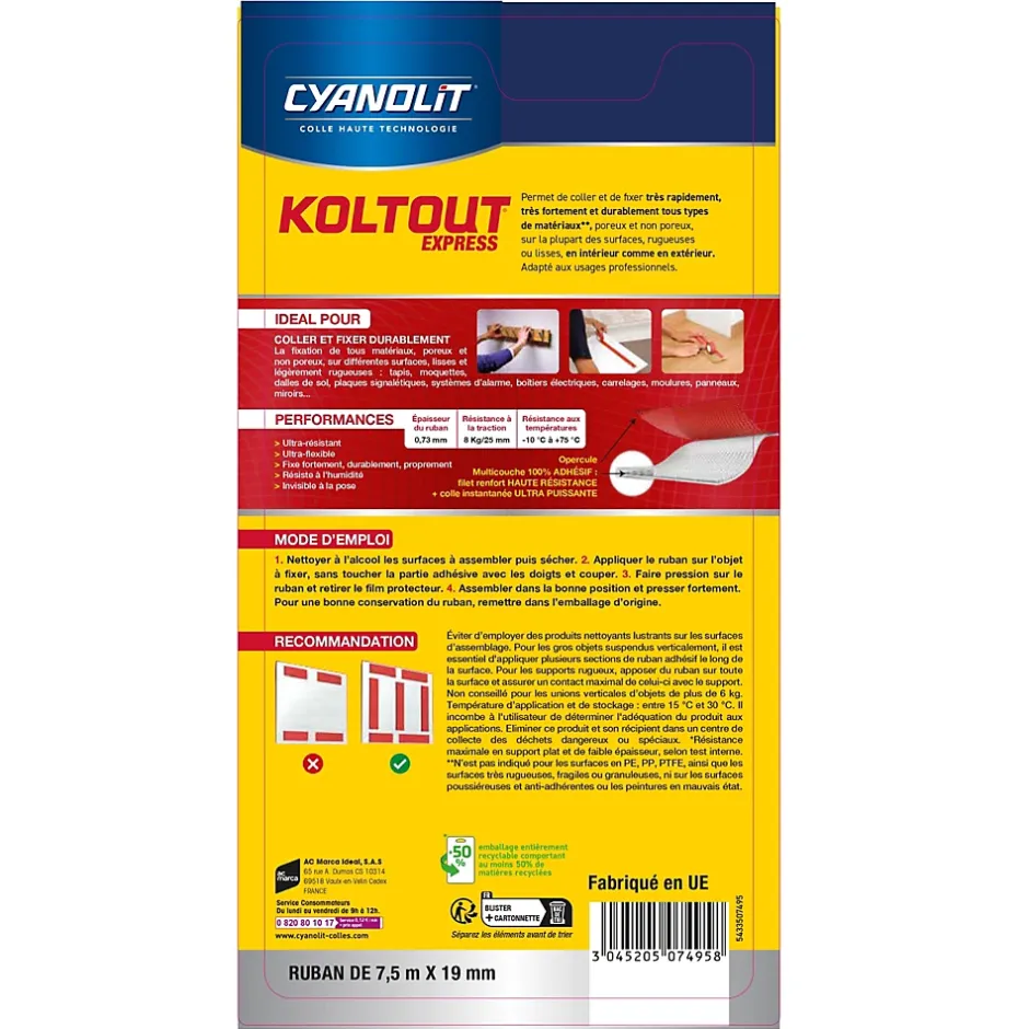 Ruban colle Koltout extra fin h. 19 mm x l. 7.5 m-Cyanolit Hot