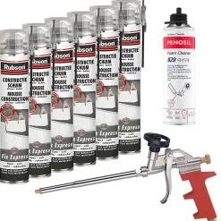 Pack 6 Mousses construction 750ml Fix Express + Nettoyant FoamCleaner 929 500ml Penosil + Pistolet-Rubson Discount