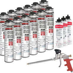 Pack de 12 Mousses Expansives WhiteTeq Pistolable 750ml + 3 Nettoyants FoamCleaner 929 500ml Penosil + Pistolet^Rubson Sale