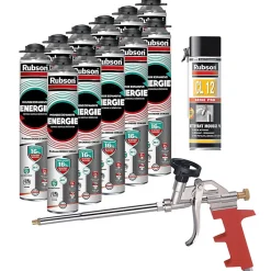 Pack de 11 Mousses Expansives Énergie Pistolable Gris 750ml + Nettoyant CL12 + Pistolet-Rubson Hot