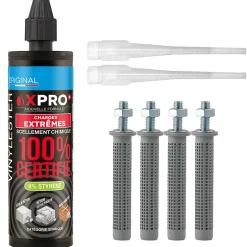 SCELL IT Kit Résine X PRO 160ml Ton Béton Avec 4 Tiges Acier M8 Et 4 Tamis Scellement Chimique Professionnel^Scell-It Outlet
