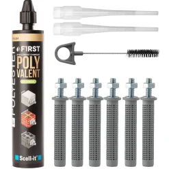 SCELL IT Kit Scellement Chimique FIRST300 300ml Ton béton avec 6 Tamis et Tige Acier M8 et Brosse-Scell-It Sale
