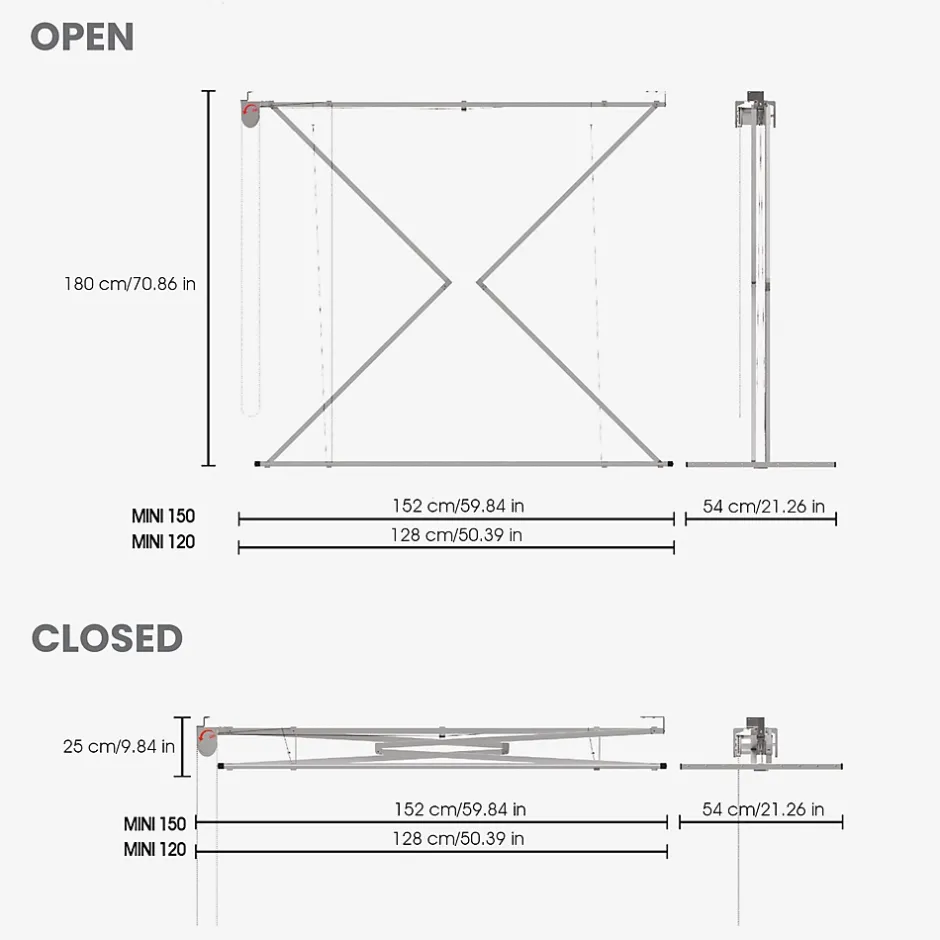 Séchoir plafond manuel 152x54x25cm alu Mini 150-Foxydry Clearance