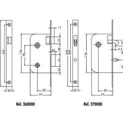 Serrure à larder MULTIBAT à condamnation axe 50mm finition nickelé à bout rond sans gâche réversible - - 260000-06-1B-Jpm Outlet
