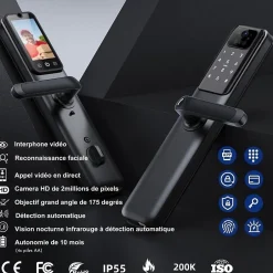 Serrure Connectée Wi-Fi avec Reconnaissance Faciale 3D, Caméra Full HD et Contrôle à Distance^Rentside New
