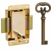Serrure de meuble en applique pour porte d'ameublement, axe 20mm, 40x50mm, laiton, 1 clé -^Thirard