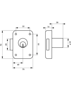 Serrure de meuble en applique pour porte d'ameublement, gauche, axe 40mm, 70x70mm, noir, 3 clés -^Thirard Hot