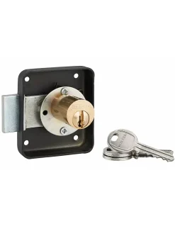 Serrure de meuble en applique pour porte d'ameublement, droite, axe 35mm, 70x60mm, noir, 3 clés --Thirard Best