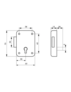 Serrure de meuble Paris pour porte d'ameublement, gauche, axe 30mm, 55x70mm, gris, 1 clé --Thirard Discount