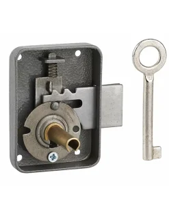 Serrure de meuble Paris pour porte d'ameublement, gauche, axe 30mm, 55x70mm, gris, 1 clé --Thirard Discount