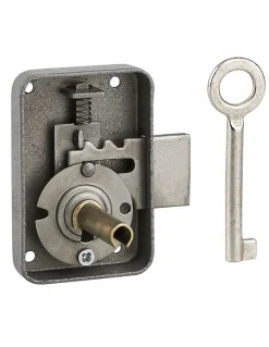 Serrure de meuble Paris pour porte d'ameublement, gauche, axe 25mm, 50x70mm, gris, 1 clé --Thirard Hot