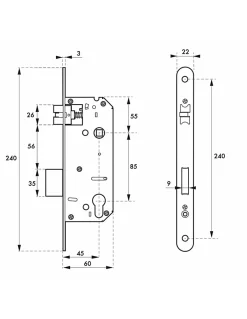 Serrure encast. Intelock trou cylindre pour poignées connectées, inox, axe45mm, entr'axes85mm, carré8, BR - INTELOCK-Thirard Outlet