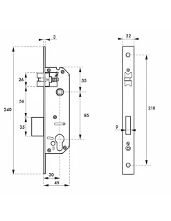 Serrure encast. Intelock trou cylindre pour poignées connectées, inox, axe30mm, entr'axes85mm, carré8, BC - INTELOCK^Thirard New