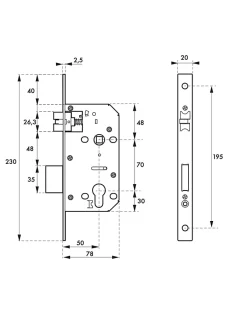 Serrure encast. Intelock trou cylindre pour poignées connectées, inox, axe50mm, entr'axes70mm, carré8 - INTELOCK-Thirard Online