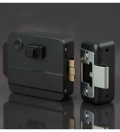 Serrure éléctrique 12V réversible en applique cylindre exterieur et bouton intérieur DOM-Autres Sale