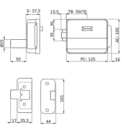 Serrure éléctrique 12V réversible en applique cylindre exterieur et bouton intérieur DOM-Autres Sale