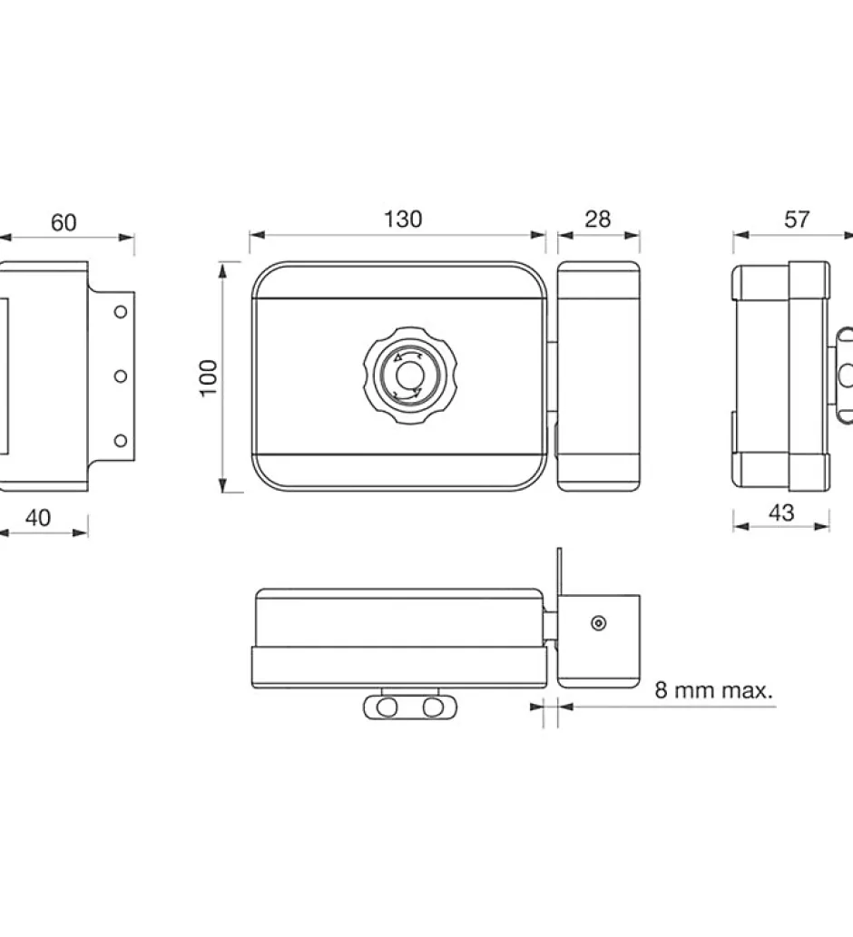 Serrure électrique motorisée en applique pene dormant cylindre rond réversible 12V DOM CE105^Autres Discount