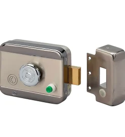 Serrure électrique motorisée en applique pene dormant cylindre rond réversible 12V DOM CE105^Autres Discount