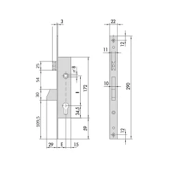 Serrure monopoint à larder profil étroit à pêne basculant et demi-tour axe 35mm - - CIS4621535^Cisa Clearance