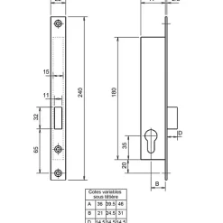Serrure monopoint à larder profil étroit pêne dormant Série 13 largeur 46mm - - F113460000-Metalux Sale