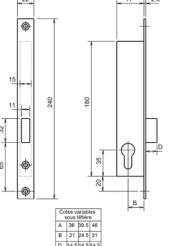 Serrure monopoint à larder profil étroit pêne dormant Série 13 largeur 46mm - - F113460000-Metalux Sale